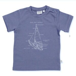 BOYS WHEAT 100% ORGANIC COTTON BLUE GRAY SAILBOAT DIAGRAM GRAPHIC TSHIRT SIZE 4T